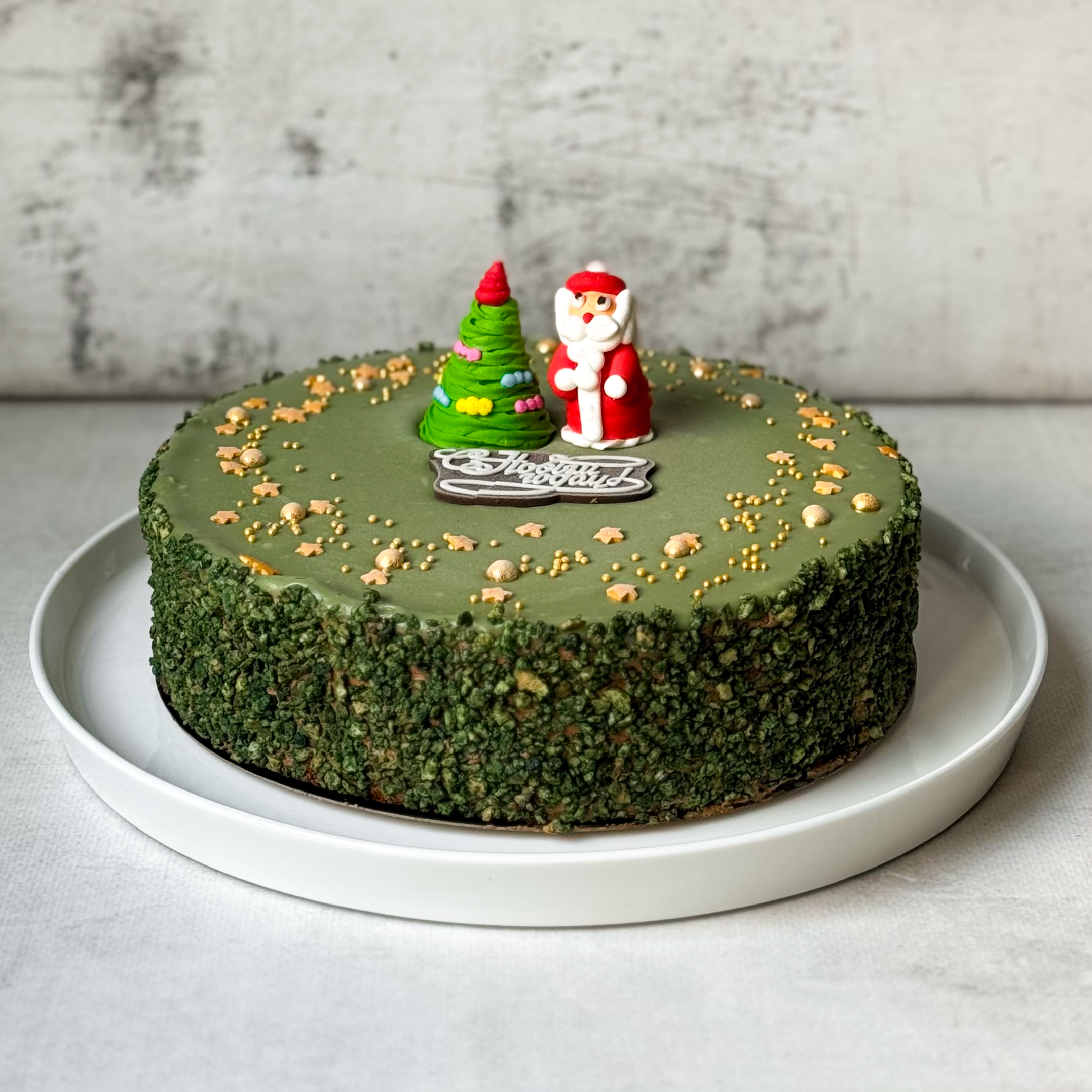  Торт Фисташковый с малиной не резанный 1,320 кг (НГ) с Дедом Морозом изображение 1
