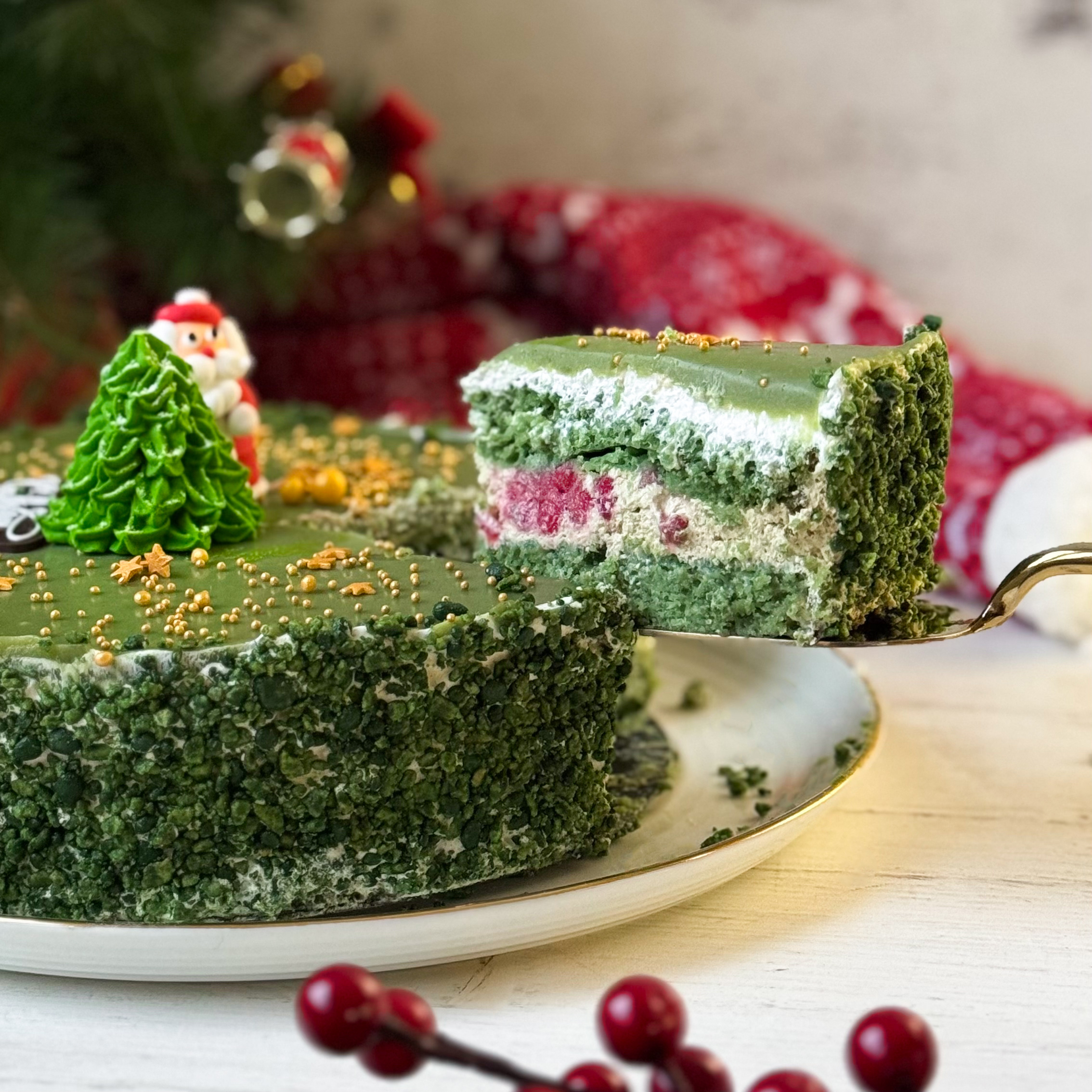  Торт Фисташковый с малиной не резанный 1,320 кг (НГ) с Дедом Морозом изображение 3